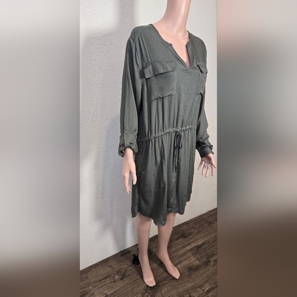 Gap Green long sleeve button up tie waist shirt dress casual Size Large - Picture 13 of 14